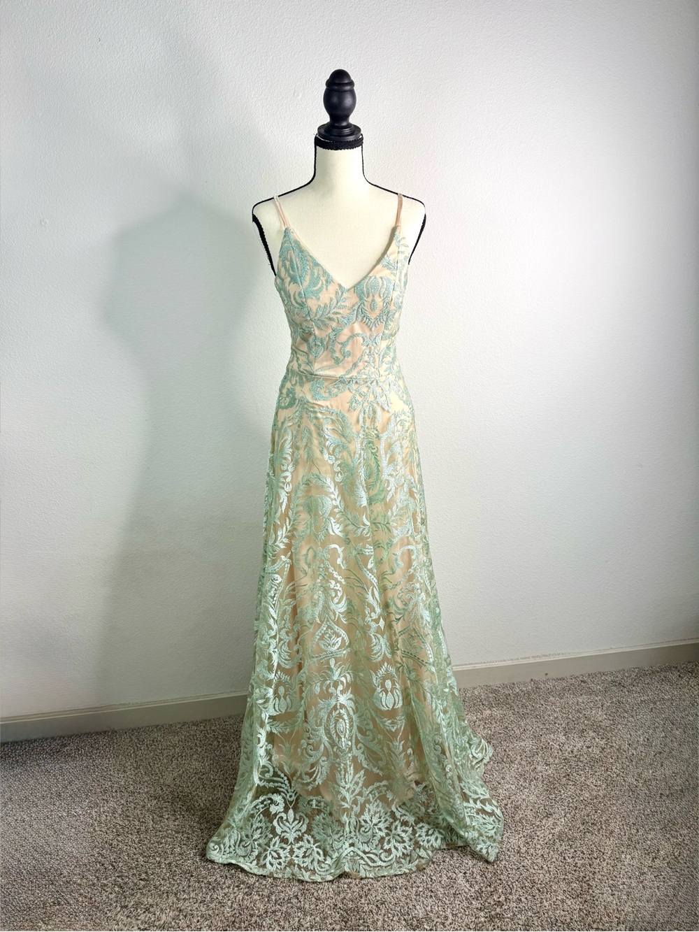 Speechless Mint Lace Overlay Gown